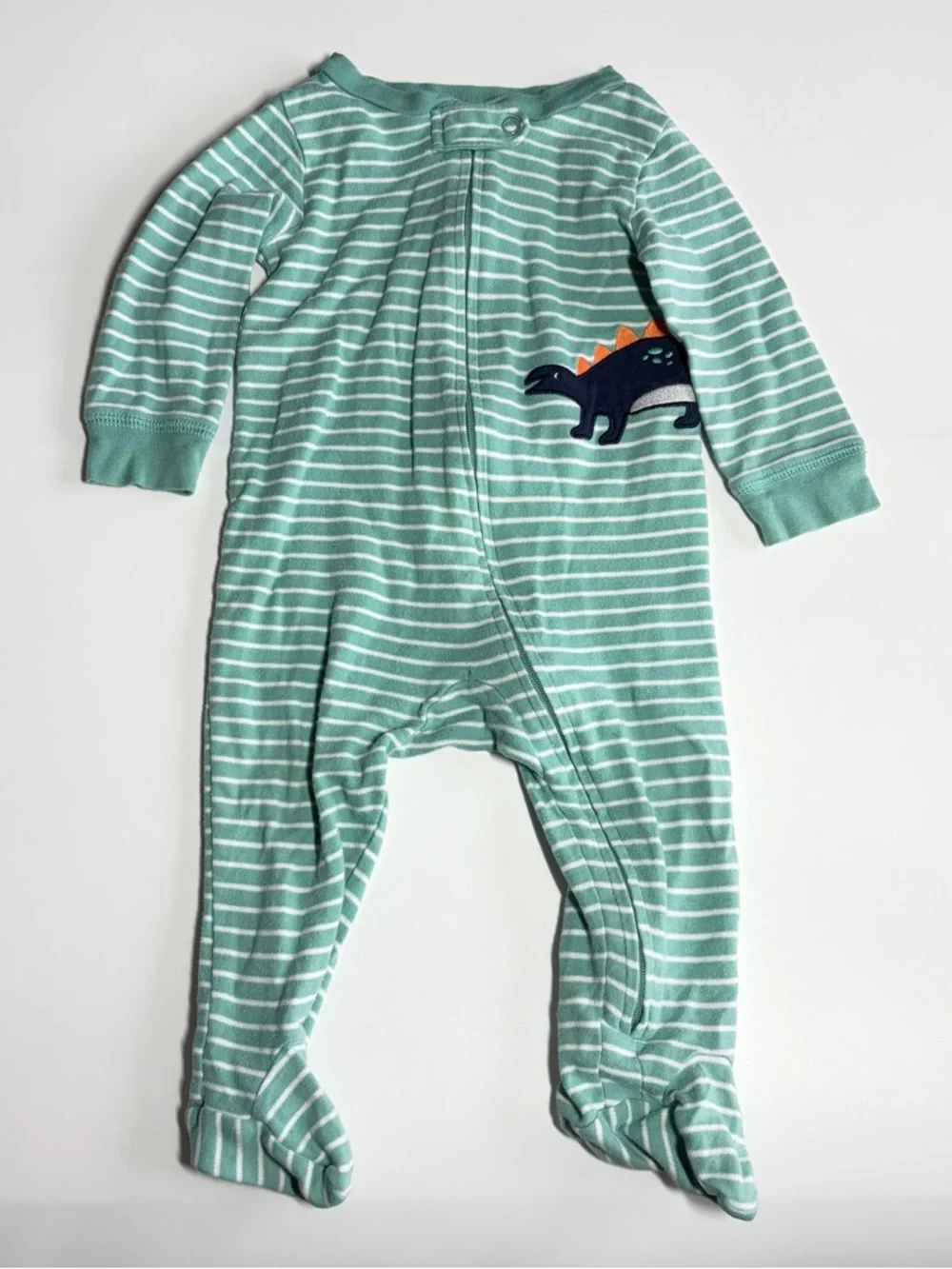 Bundle of Carter’s Baby Footie Pajamas Size 9 Months Fall Pumpkin Dino Stripes - Picture 2 of 15